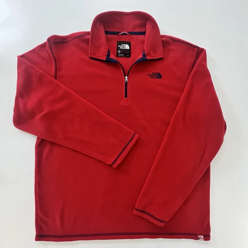 The North Face Mens Large Red Polartec Classic Fleece 1/4 Zip Pullover